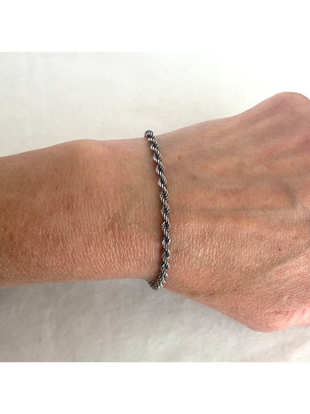 Sterling Silver 925 Oxidized 3MM Twisted Rope Chain Bracelet 8.25"